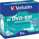 Verbatim DVD-RW 4.7GB 5 Pack 4x Jewel Case Scratch Protection Long Life