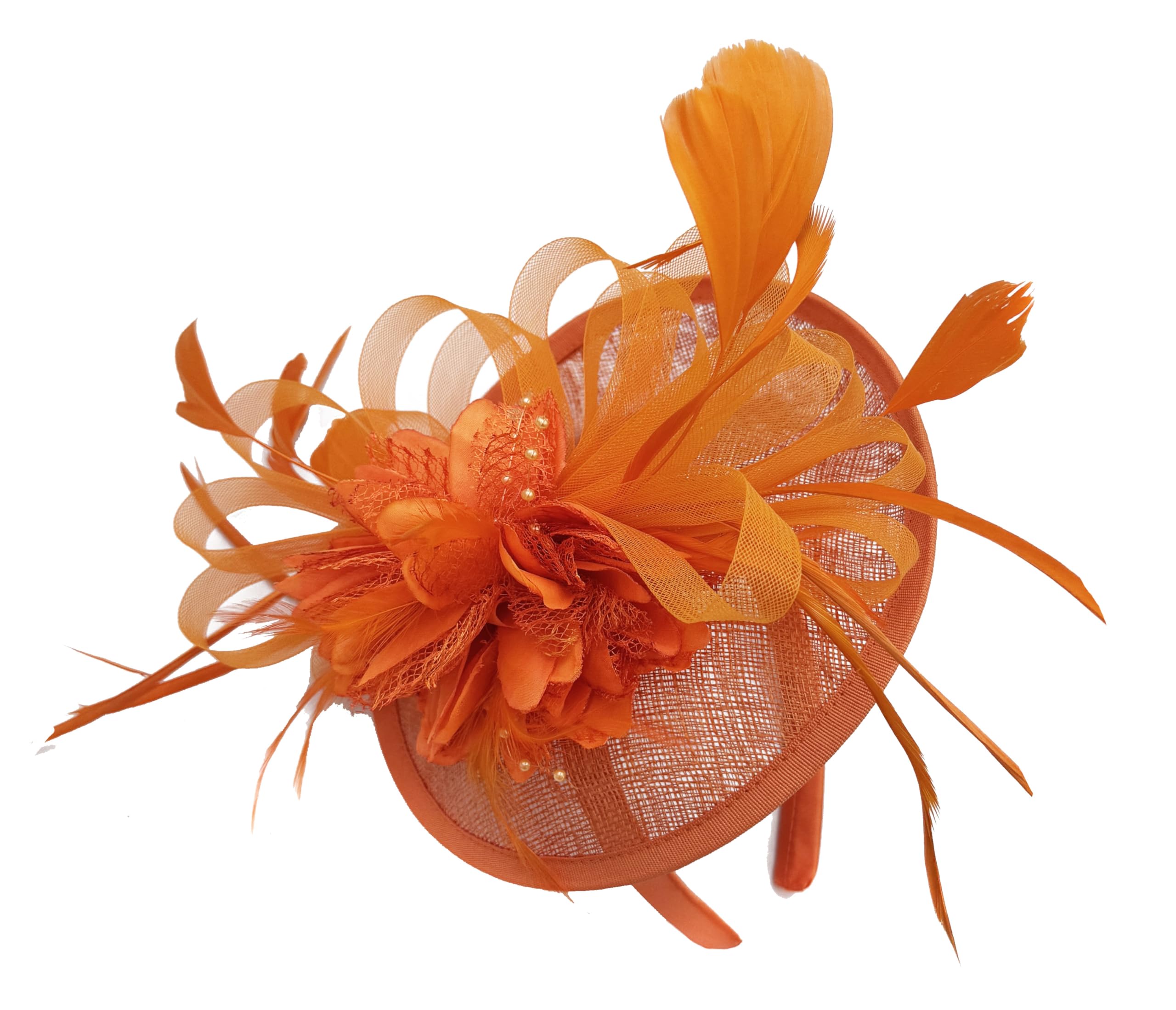Caprilite Orange Sinamay Disc Saucer Fascinator Hat for Women Weddings Headband