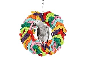 Napiass Parrot Swing for Large Birds - Colorful Cotton Rope Hanging Ring Toy for African Grey, Cockatoo, Conure, and Parakeet | Chewing, Exercise, Climbing, and Snuggling
