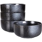 S&Q'S CERAMICS Soup Bowls - 36 Ounce Ceramic Bowl Set, Kitchen Bowls for Large Cereal, Noodle, Soup, Breakfast, Microwave and Dishwasher Safe, [Set of 4], Black and Grey
