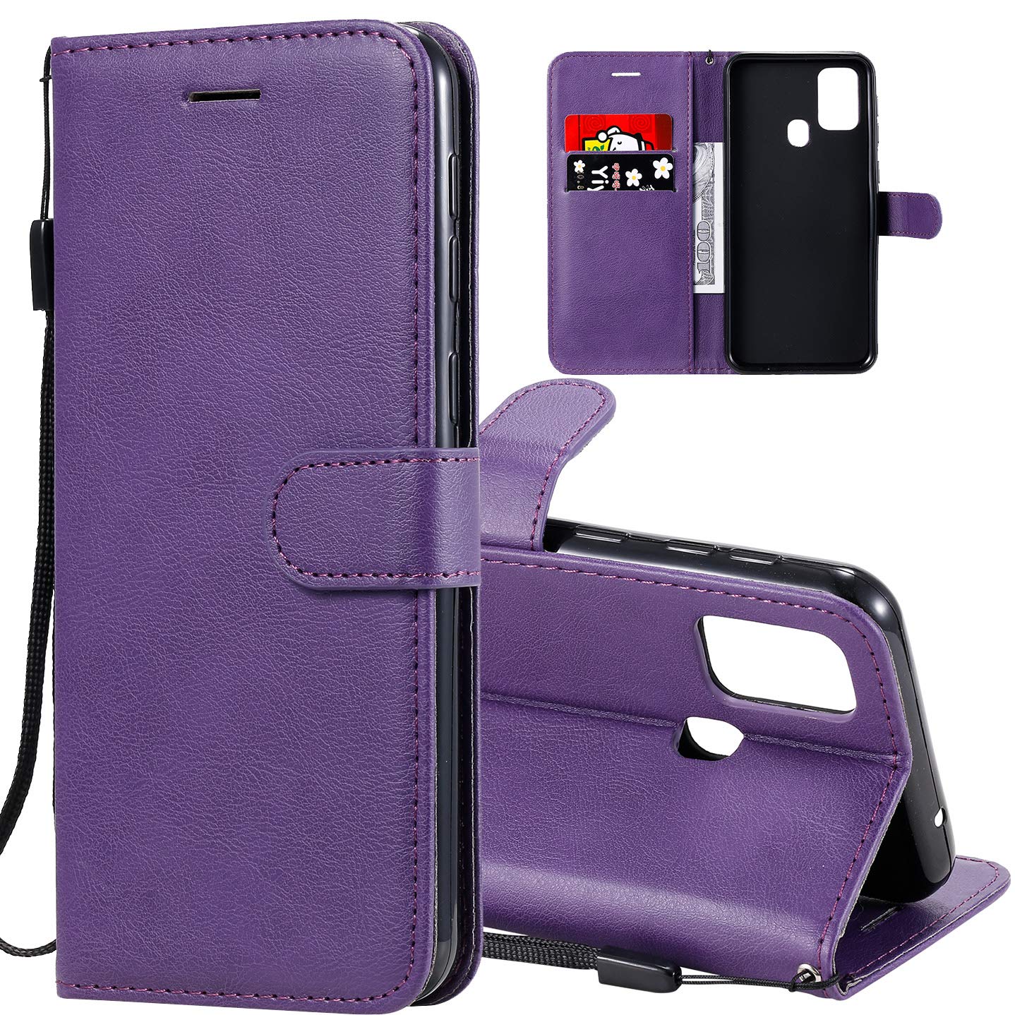 Photo 1 of ZYZX Wallet Case for Galaxy M31, PU Leather Flip Cover with Kickstand, ID & Credit Card Pockets, Shockproof and Anti-Fall Design, Simple Case with Lanyard for Galaxy M31 CS Violet