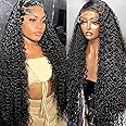 EQ DUOUPA Deep Wave 13x6 Lace Front Wigs Human Hair Pre Plucked with Baby Hair 180 Density Curly HD Transparent Lace Frontal Wigs Wet and Wavy Human Hair Wig for Women (180 Density, 18 Inch)