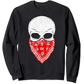 Fearless Skeleton Skull Head Red Bandana Sweatshirt
