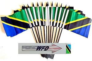 WORLD FLAGS DIRECT Pack of 12 4"x6" International Polyester Miniature Office Desk & Little Table Flags, 1 Dozen Country 4x6 Small Mini Hand Waving Stick Flags (Tanzania Miniature Flags)