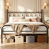 OLIXIS 12 Inch King Metal Bed Frame with Victorian Headboard, Heavy Duty Platform Bed with Steel Slat Support, Stable &amp; Noiseless, Under Foundation Storage, No Box Spring Needed, Easy Assembly, Black