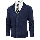 COOFANDY Men's Shawl Collar Cardigan Sweater Slim Fit Cable Knit Button up Sweater with Pockets