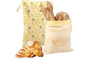 Bread Bags, 2Pcs Beeswax Bread Bag for Homemade Bread, Reusable Sourdough Storage Bag, Bread Freshness Bags for Keep Fresh, 1