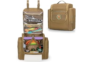 HODRANT Large Tactical Camping Kitchen Organizer, Hanging Cookware Storage Bag with Paper Towel Holder & Multi Pockets, Portable Camp Utensil Organizer for BBQ Cooking Essentials, Khaki, Bag Only