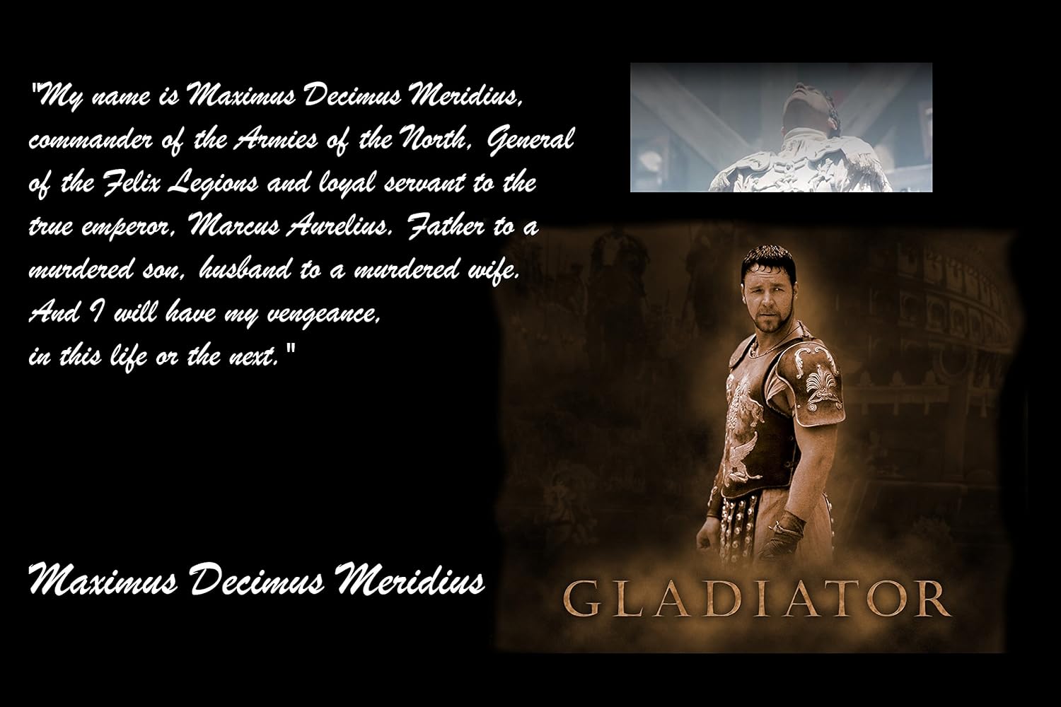 Gatsbe Exchange Famous Authors And Quotes XXL Poster 20X30 The Gladiator Russell Crow My Name is Maximus Decimus Meridius, Commander of The Armies of The North