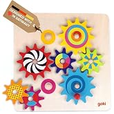 Goki Wooden Spinning Gears 8-Piece Montessori Educational Toys for 3 Year Old STEM Cause &amp; Effect Building Set for Fine Motor Skills &amp; Logical Thinking I Sensory Toys for Toddlers I Gifts for 3+