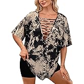 Remidoo Womens Oversized Tshirt Ripped Tie Dye Shirt Sexy Cut Out Top Short Sleeve V Neck Tee