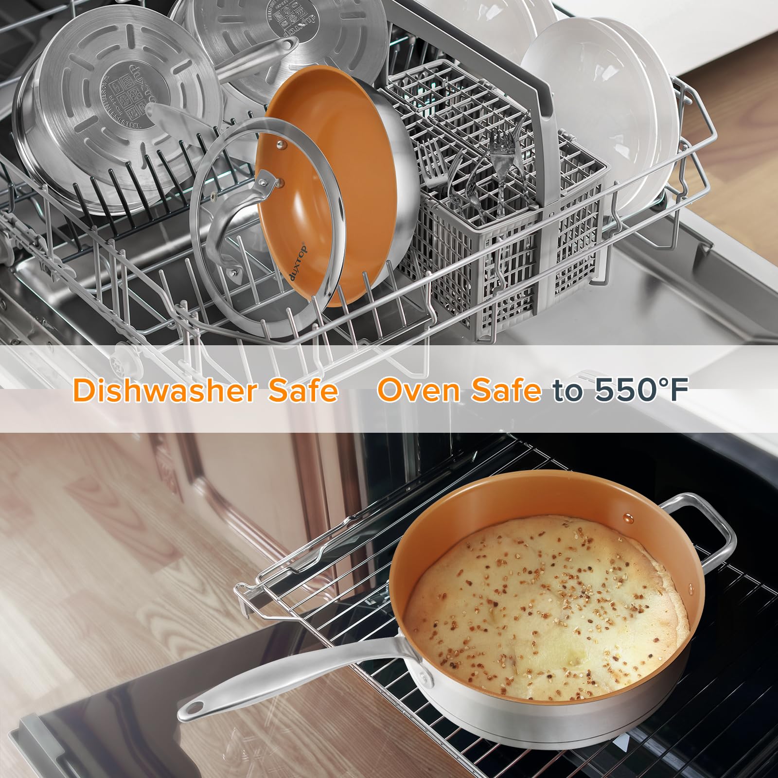 Duxtop 17PC Professional Stainless Steel Induction Cookware Set, Stainless Steel Ceramic Nonstick Pan Set, Impact-bonded Technology, FUSION Titanium Reinforced Ceramic Coating, Copper