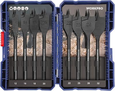 WORKPRO 8-Piece Flat Wood Drill Bit Set 1/4 Inch Quick Change Hex Shank