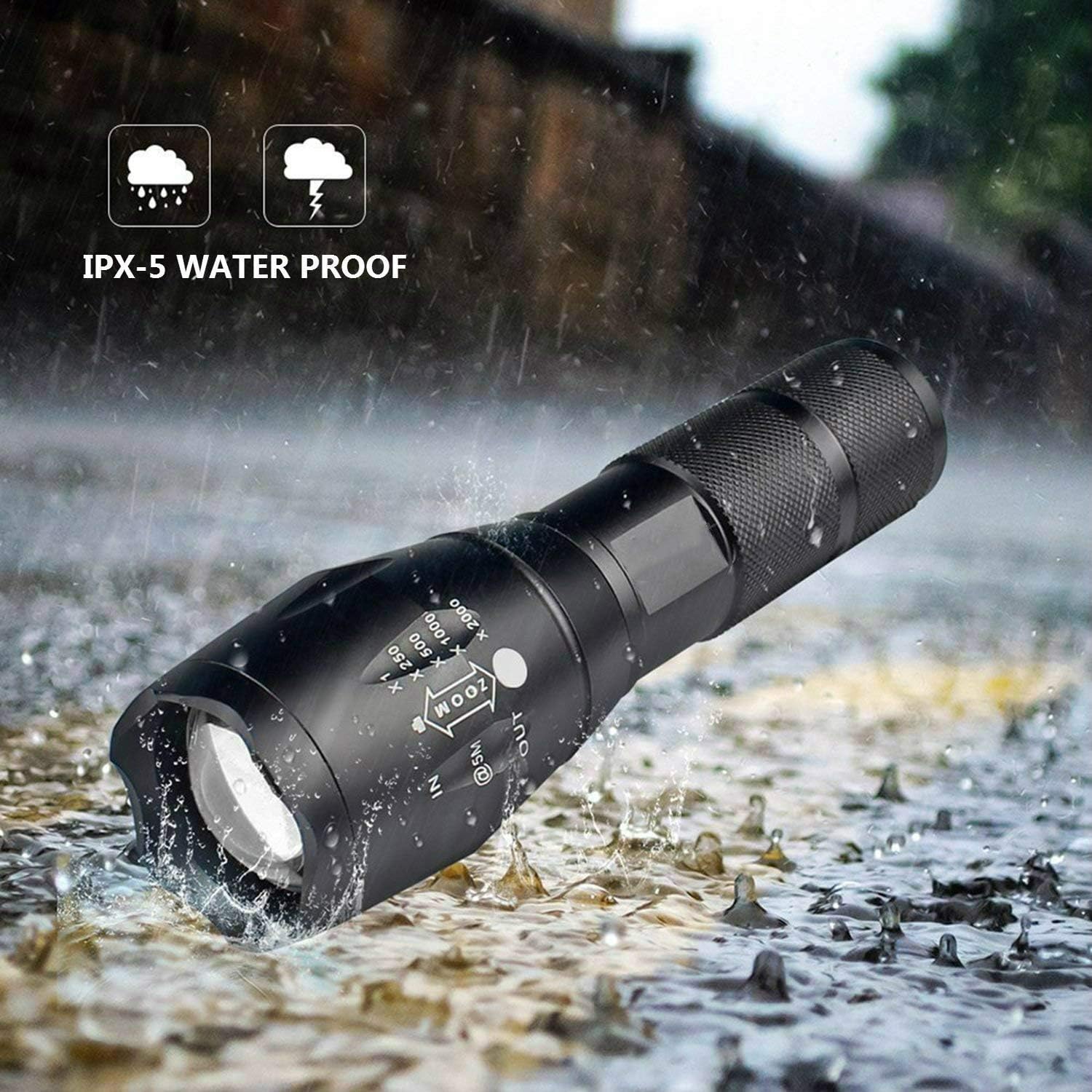 Ultra-Bright Flashlights, 2000 Lumens XML-T6 LED Tactical Flashlight, Zoomable Adjustable Focus, IP65 Water-Resistant, Portable, 5 Light Modes for Indoor and Outdoor, Camping, Emergency, Hiking (3 Pack) - - 
