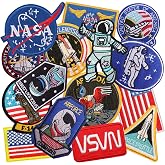 Nicime 15pcs Space Astronaut Iron/Sew on Patches, NASA US Flag Embroidered Applique, DIY Decoration for Clothes, Hat, Bag, Jeans, Dress, Shirt