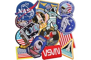 Nicime 15pcs Space Astronaut Iron/Sew on Patches, NASA US Flag Embroidered Applique, DIY Decoration for Clothes, Hat, Bag, Jeans, Dress, Shirt