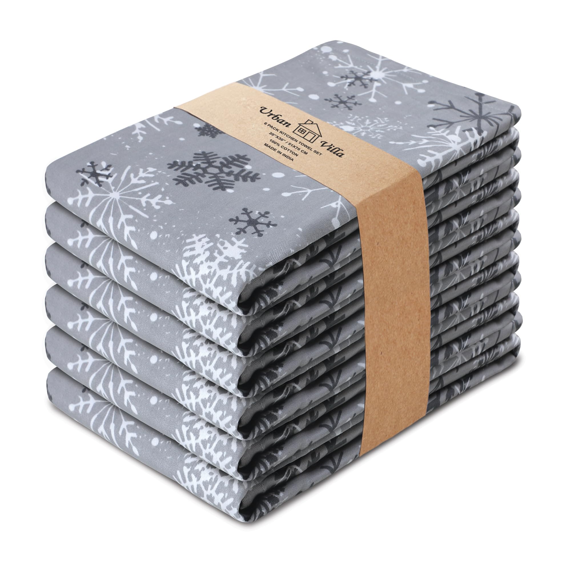 Urban Villa Christmas Kitchen Towels Grey Snowflake