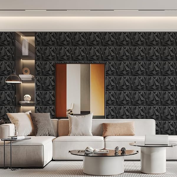 STICKGOO 33 PACK 3D WALL PANELS FOR INTERIOR WALL DECOR, BLACK DIAMOND DESIGN ACCENT WALL DECOR, 12”X12” MODERN WALL PANELS FOR GAMING ROOM BEDROOM TV BACKGROUND
