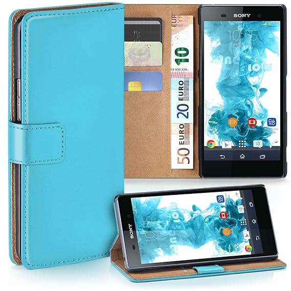 moex Sony Xperia Z2 | Hülle Türkis mit Karten-Fach 360° Book Klapp-Hülle Handytasche Kunst-Leder Handyhülle für Sony Xperia Z