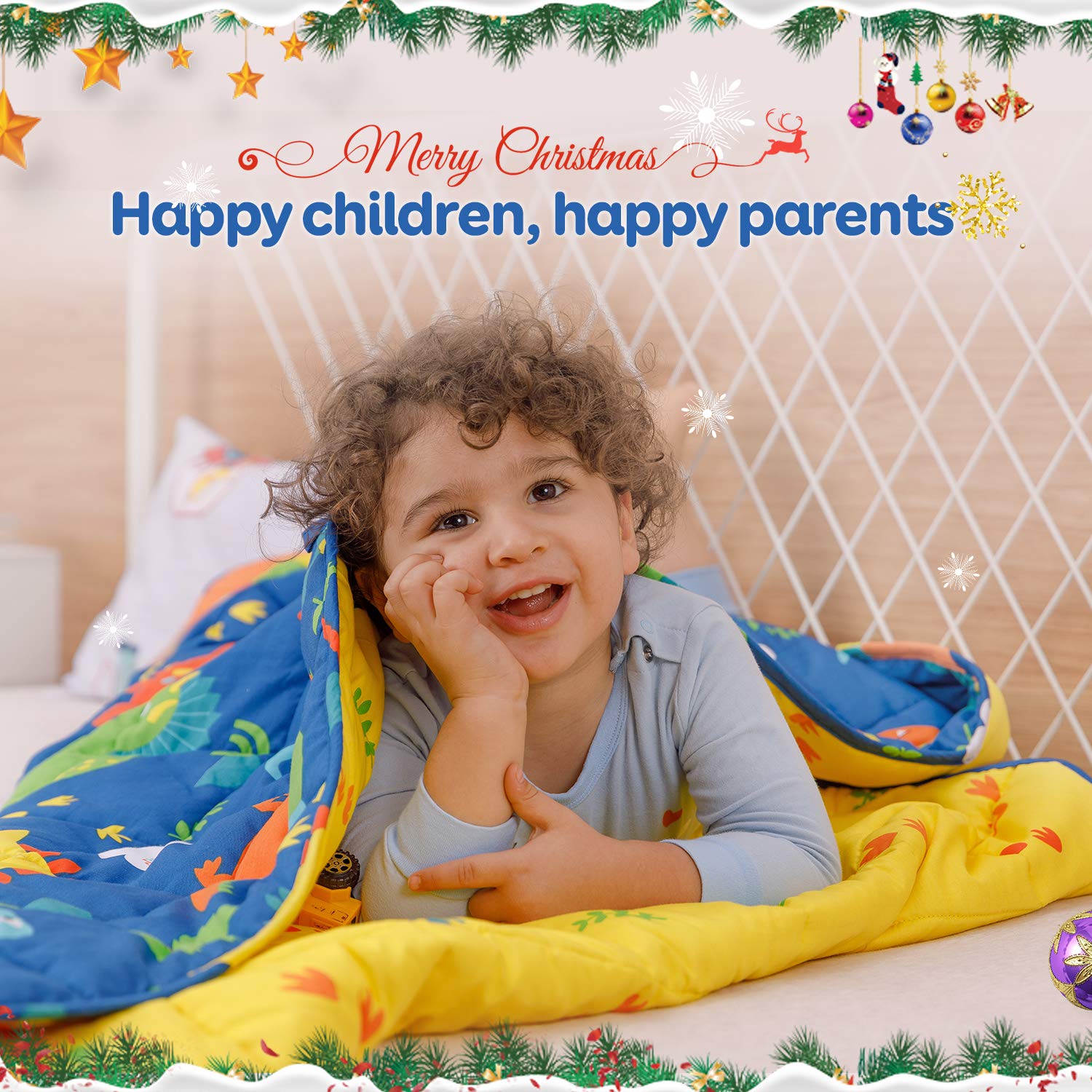 Anjee Kids Weighted Blanket 5lbs for Children with a Cotton Pillowcase, Breathable Cotton Fabric with Cute Dinosaurs Cartoon Pattern Help Better Sleep, 36 x 48 Inches, Navy Blue