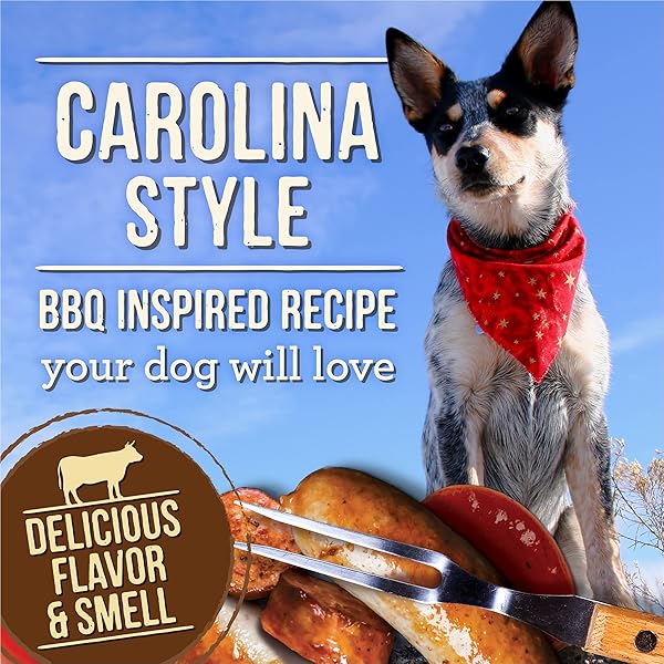 MERRICK CHEWY DOG TREATS, SLOW COOKED BBQ BEEF DOG TREAT CHEWS, CAROLINA STYLE GLAZED SAUSAGE BITES – 10 OZ. POUCH