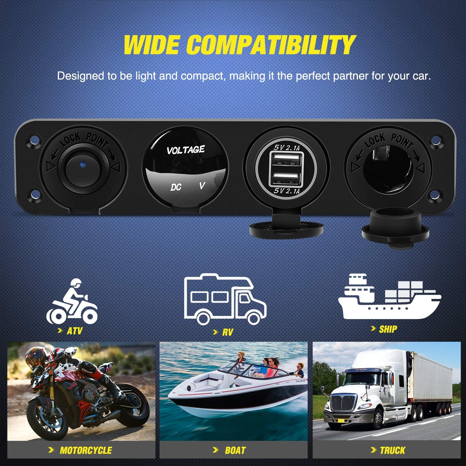 Nilight 4 in 1 ON/OFF Charger Socket Panel Dual USB Socket Power Outlet & LED Voltmeter &Cigarette Lighter Socket& LED Lighted ON Off Rocker Toggle Switch for Truck Car Marine Boats RV,2 Yeas Warranty: Automotive