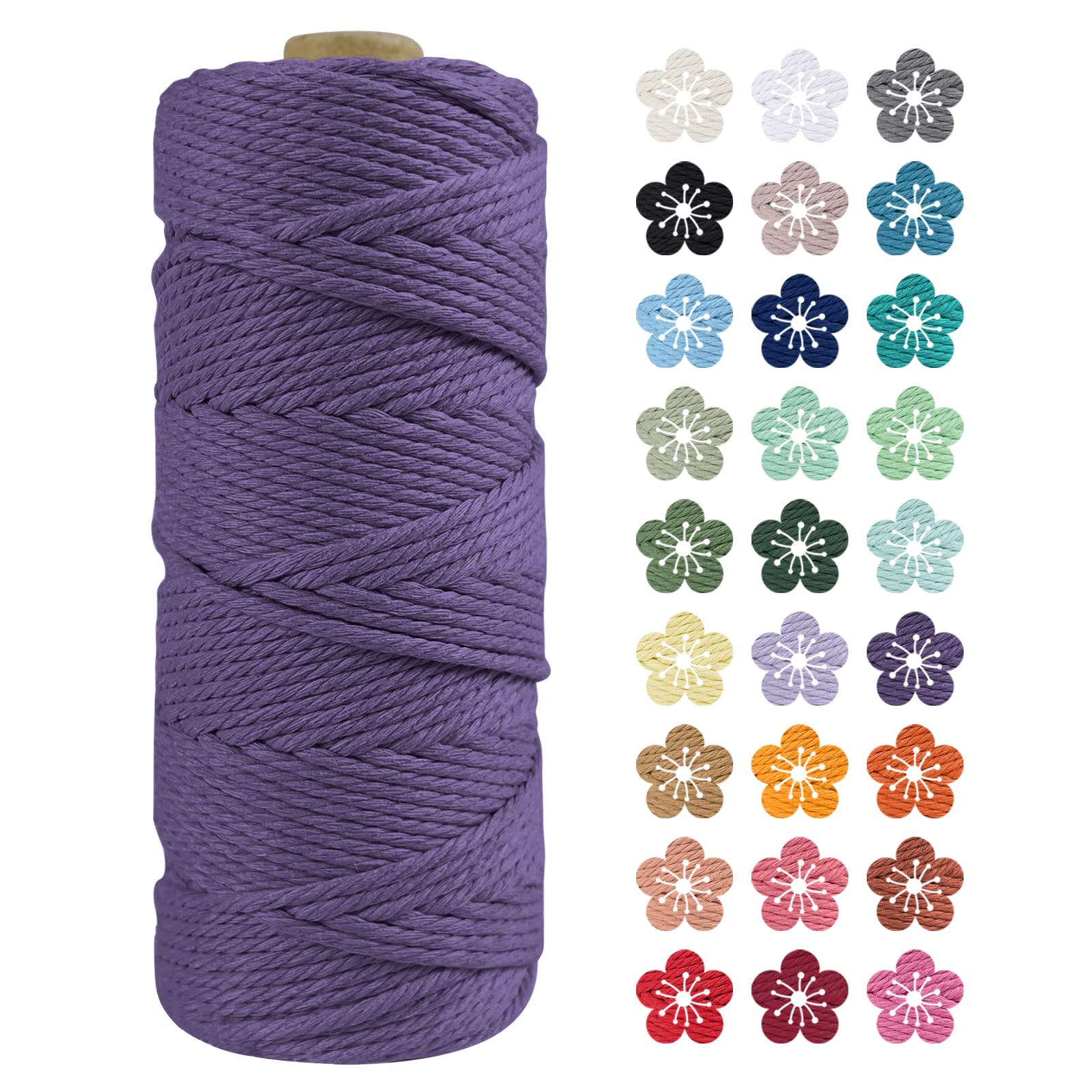 LEREATI Macrame Cord 2mm x 100m, Thick Macrame Rope Natural Cotton Rope Craft String, 3 Strand Twisted Cotton Cord Yarn for DIY Plant Hanger, Wall Hanging, Christmas Decoration (Deep purple) — image 1