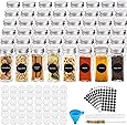 Hatoku 48 Pcs Glass Spice Jars with 400 Spice Labels, 4oz Square Spice Bottles with Shaker Lids and Airtight Metal Caps, Chalk Marker and Funnel Included