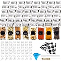 Hatoku 48 Pcs Glass Spice Jars with 400 Spice Labels, 4oz Square Spice Bottles with Shaker Lids and Airtight Metal Caps…