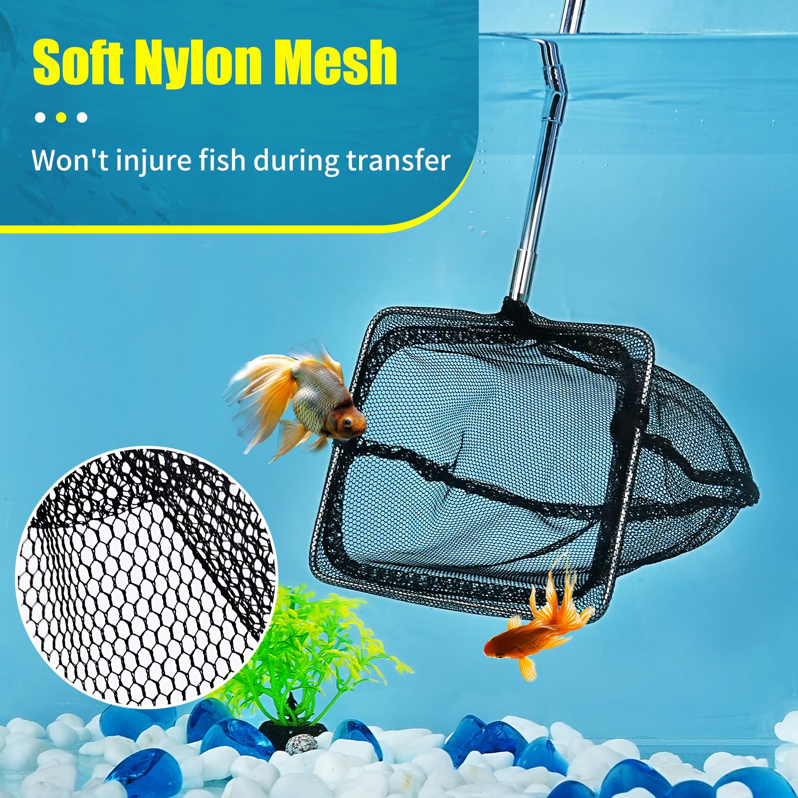 AQUA NET Aquarium Net with Extendable Long Handle Adjustable CHOOSE SIZE NEW