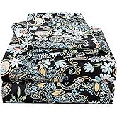 JSD Black Paisley Floral Printed Sheet Set Queen Size, 4 Piece Soft Pattern Microfiber Sheets Extra Deep Pocket