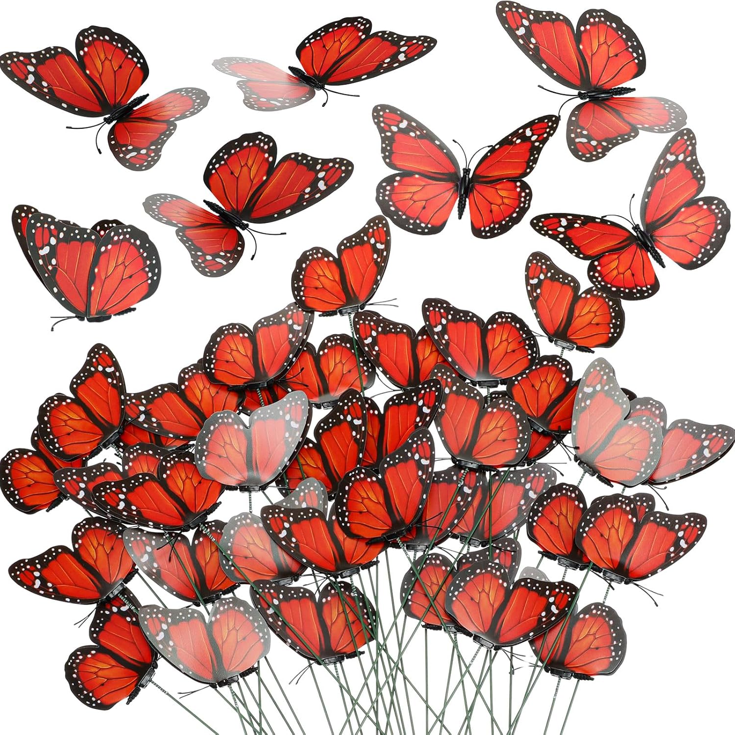 Decorative Garden Stakes - Xuhal 72 Pcs Day of The Dead Butterfly Decorations Artificial Butterfly Stakes Butterfly Magnets Butterfly for Garden 3D Orange Butterfly Stickers Wall Decal for Dia De Los Muertos