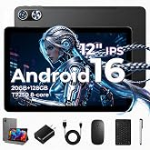 Hasskya 12 Inch Tablet Android 16, with Keyboard and Mouse for Adults, Gray | 20(8+12)+128GB, 1TB Expandable, 2k IPS, Octa T7250, 8000mAh, Widevine L1, 8MP+16MP, BT 5.0/ Wifi, GPS, Gemini AI, Facial ID