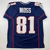 Facsimile Autographed Randy Moss New England Blue Reprint Laser Auto Football Jersey Size Men's XL