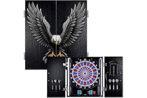 Yirinatek Electronic Dart Board, Electric Dartboard Cabinet Set for Adults [6 Soft Tip Darts] Individual Light Color for Each Player, Wooden Dartboard Cabinet for Family Game