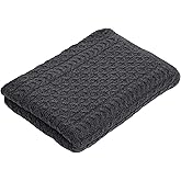 SAOL King Size Bed Throw Blanket Irish Aran Soft Merino Wool 92x78 Inches (Charcoal)
