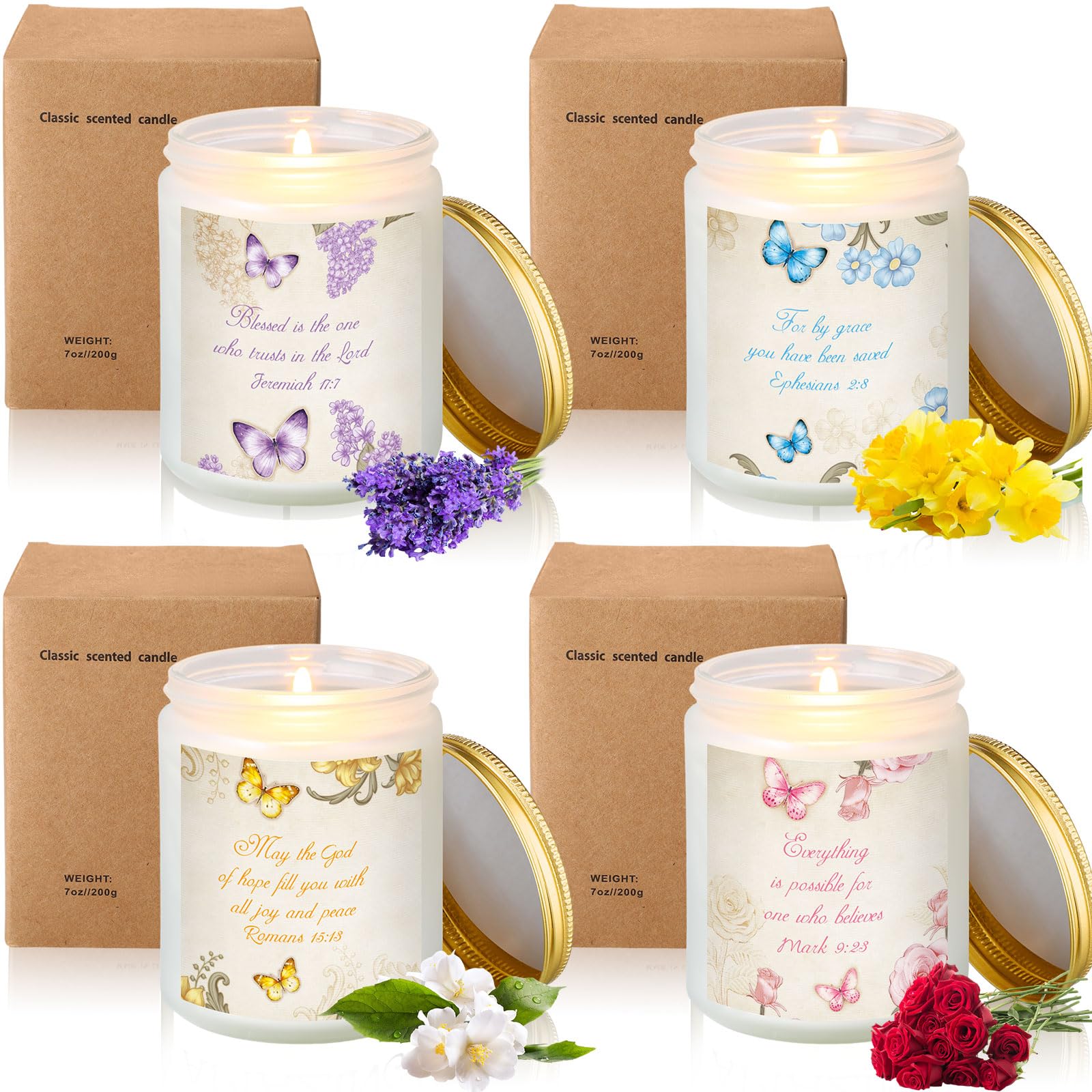 Photo 1 of Sumind 4 Pcs Candles Set 7 oz Thank You Candle Inspirational Employee Appreciation Scented Candle Jar Candles Gifts for Women Men Coworkers Friend Home Decor(White,Religious)