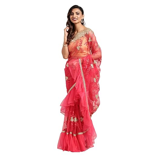 Womanista net with Blouse Piece Saree (FS9853_Pink_OneSize)