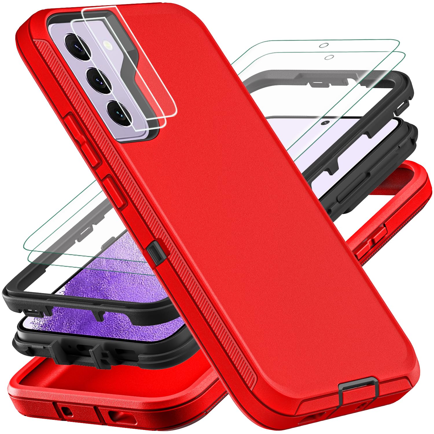 Photo 1 of YKHJKLEC for Samsung Galaxy S22 Case, ONLY, [NOT FIT Galaxy S22 Plus /S22 Ultra], with 2Pcs [Self Healing Flexible TPU Screen Protector & Camera Lens Protector], Military Grade (Red/Black)