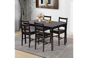 Pazidom Kitchen Table Set 5 Piece Dining Table Set Sturdy Wooden Square Table and Chair Breakfast Table Set for 4 Person, Small Dining Room Table Set for Restaurant Home Kitchen Living Room, Brown
