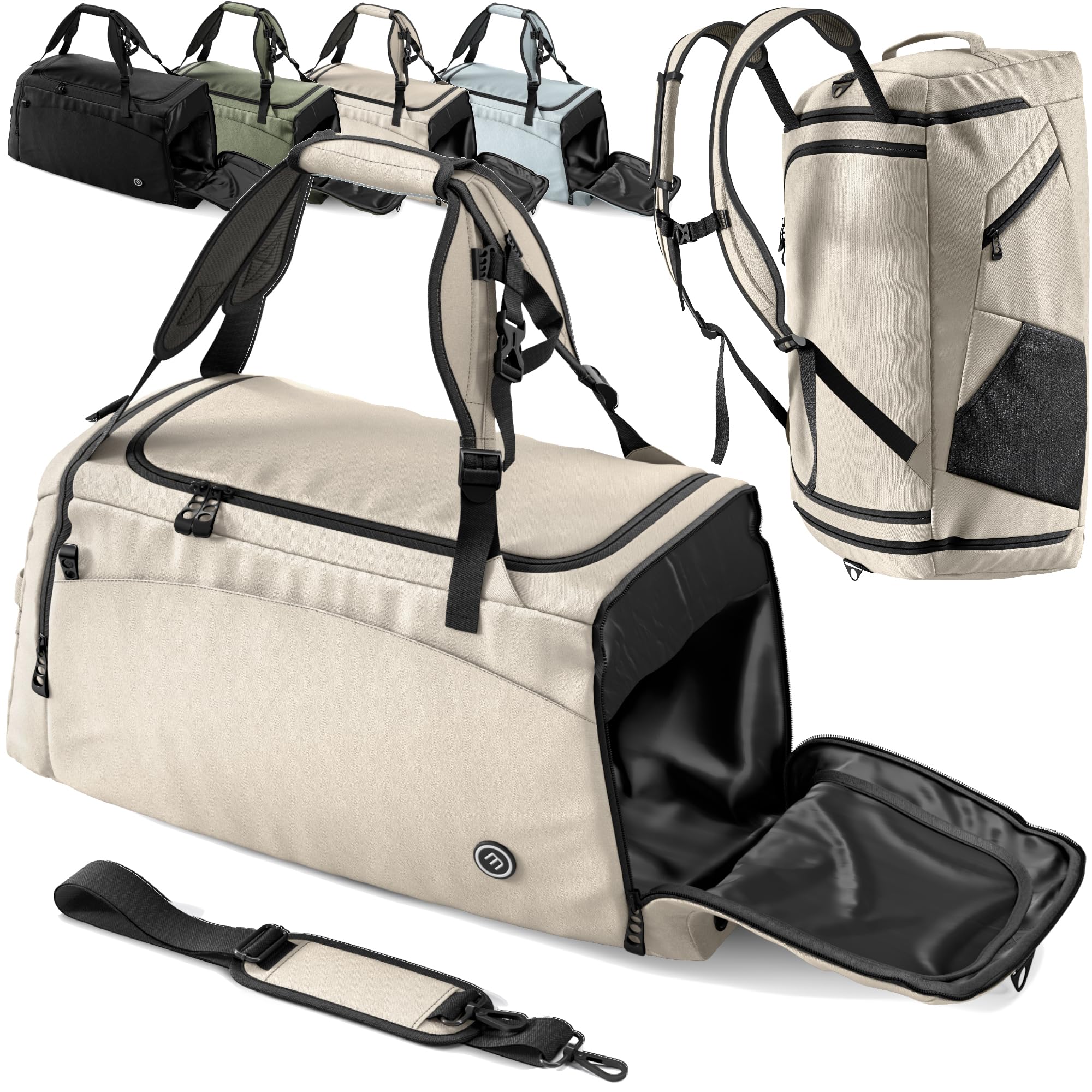 Gym Duffle Sports Bag + Backpack Function, Shoe Compartment, Toiletry Pocket: 40L 60L Travel Fitness Holdall Men/Women + Shoulder Strap, Swimming Football Basketball Tennis Luggage Weekender Rucksack