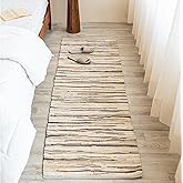 HOMEMONDE Beige Rag Rug 2'x6' Runner Recycled Soft Cotton Chindi Rugs Hand Crafted Reversible Boho Home Decor for Kitchen, Entyrway, Bedroom, Living Room