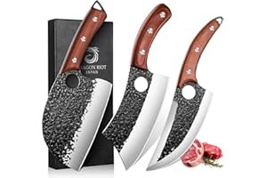 DRAGON RIOT Professional Butcher Knife Set for Meat Processing, 3Pcs High Carbon Steel Hand Forged Serbian Cleaver Chef Knife