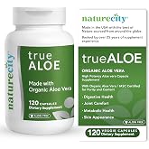 NatureCity TrueAloe Organic Aloe Vera - Digestive Support, 120 Capsules | Supports Digestive Balance, Joint and Stomach Comfort; Plant-Based Aloe Barbadensis Powder in an Easy-to-Swallow Formula