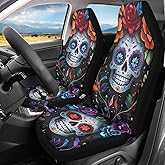 Wetoricau Sugar Skull Print 2 Pack Car Seat Covers, Wear-Resistan Automotive Seat Cushion Cover Anti-Slip Vehicles Interior Covers Fit for Vans SUV Truck