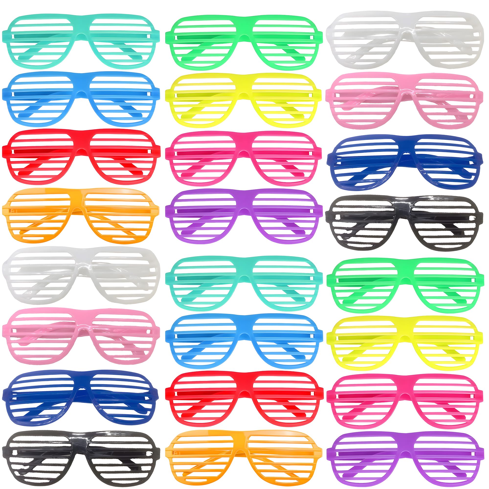 BOZILY 24pcs Neon Shutter Shades Sunglasses for 80s Party, 12 Colors Disco Glasses - Durable Party Props & Funky Neon Glasses for Adults, Christmas, Birthday Bash
