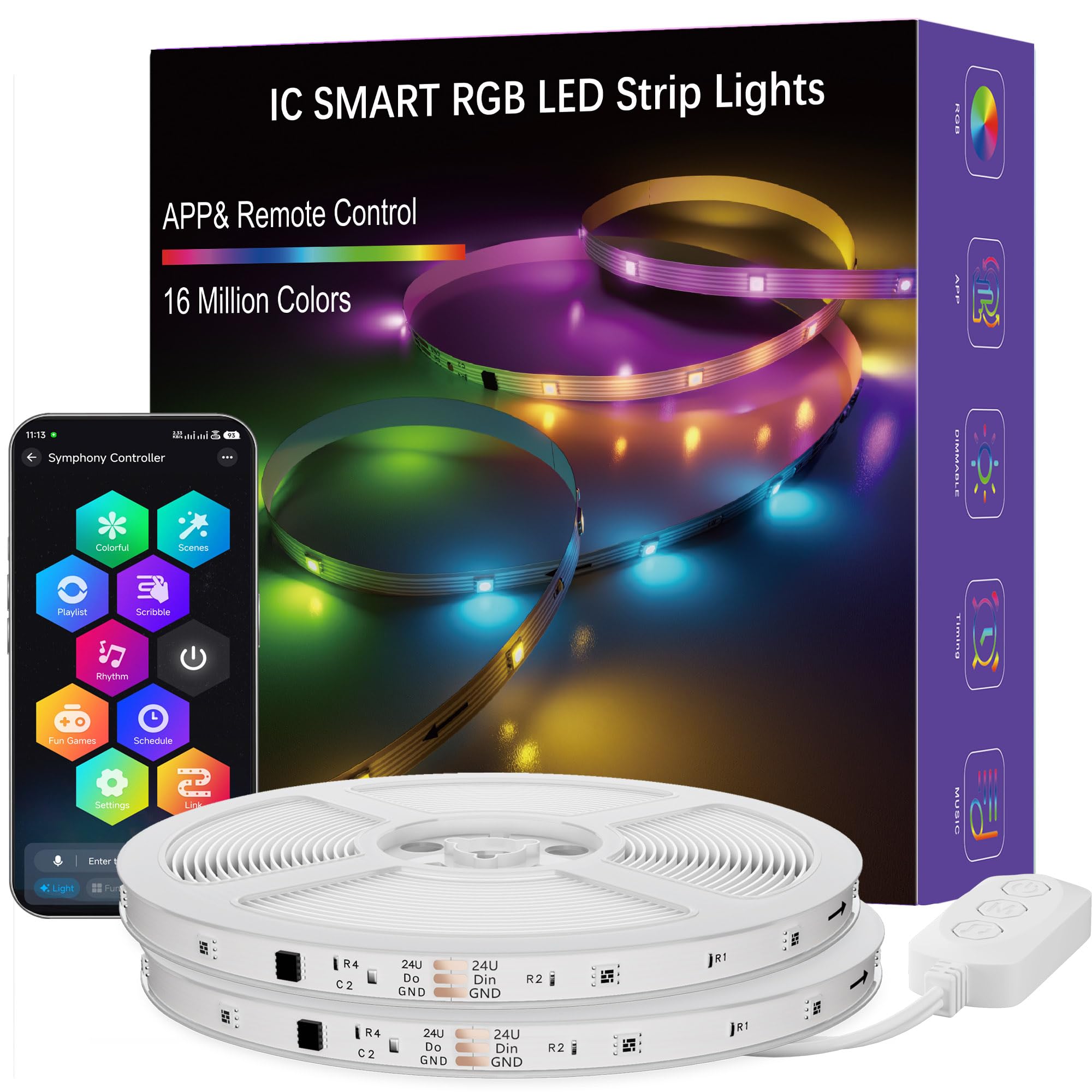 TFZBA Smart IC RGB LED Strip Lights 100FT, Segmented DIY Color Changing, Rainbow Chasing Effects, WiFi App/Voice Control, Music Sync, Works with Alexa&Google Assistant,Lights for Bedroom Decor(2x50FT) Image