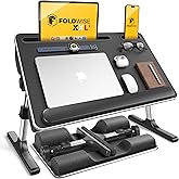 FoldWise 2-in-1 Lap & Bed Desk with Soft Cushions - Adjustable Height & Angle, Foldable Laptop Stand for Bed & Couch - Wrist Rest, iPad Holder, Stopper & Non-Slip Leather - Bed Table for Adults & Kids
