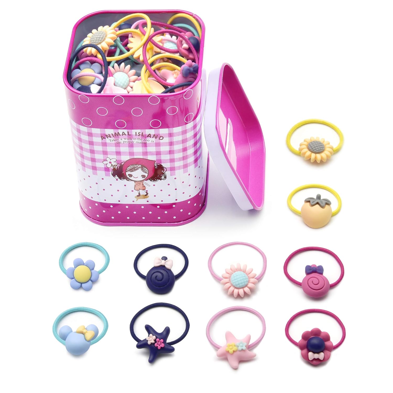 Ostrich 40 Packs for Little Girls Hair Colorful Ties Clips Headrope and Piggy Bank (Color)