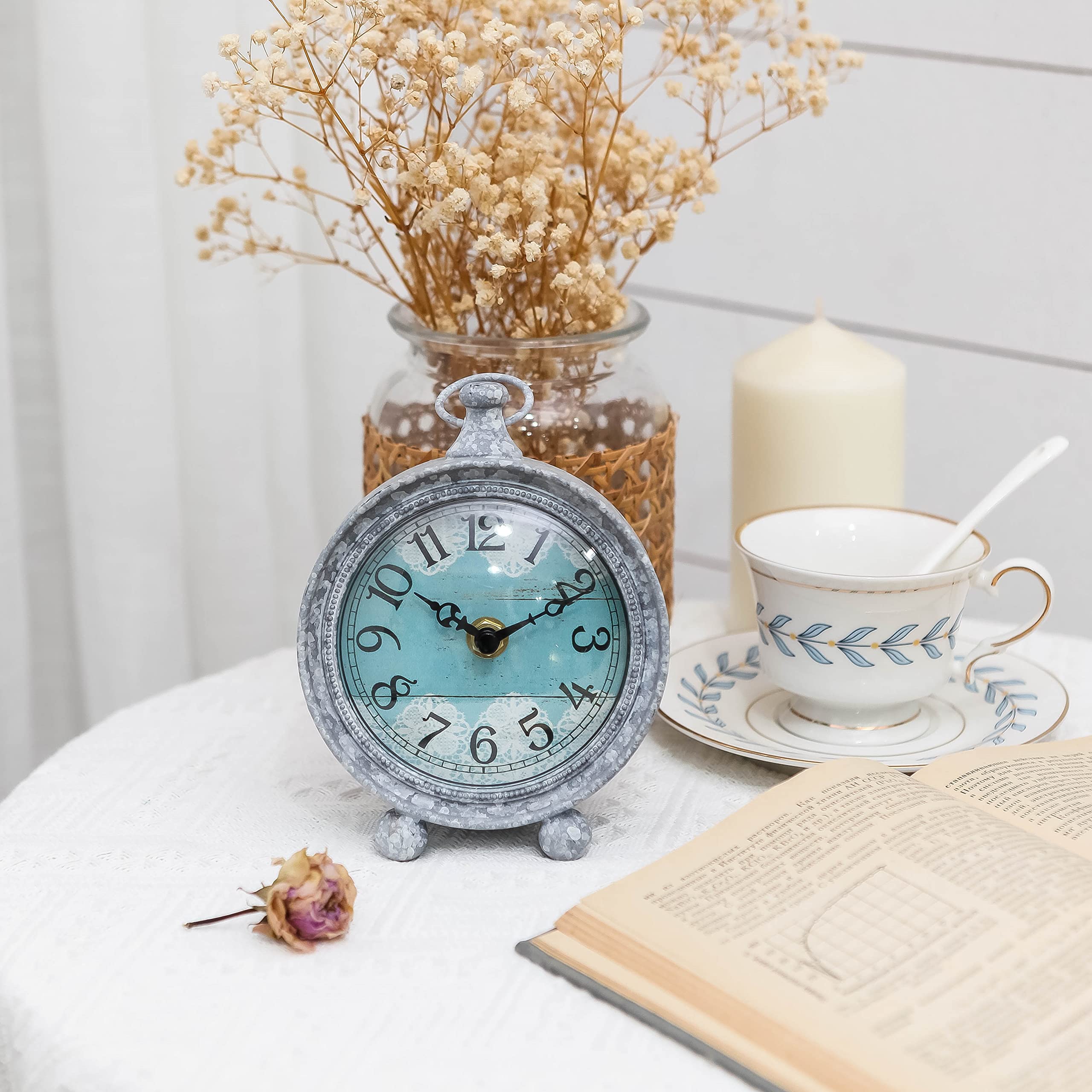 NIKKY HOME Vintage Coastal Beach Blue Table Clock Home Decor for Kitchen, Bathroom, Living Room, Bedroom, Office